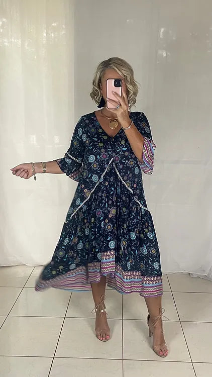 Frankie Maxi Dress - Navy + Aqua