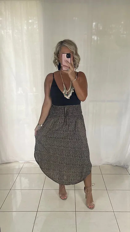 Marigold scooped hem Maxi Skirt - Leopard