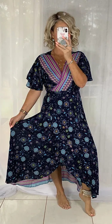 Ella Flutter Wrap - Navy + Pink **disc