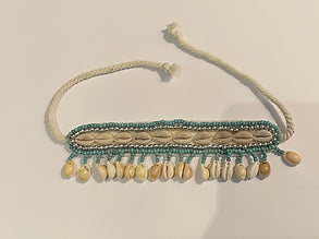Handmade Shell Anklet - Aqua + Cream
