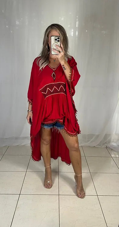 Kaftan - Red Pom