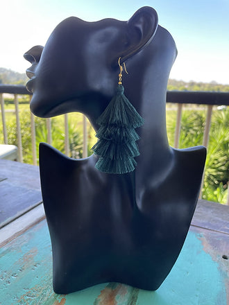 Tassel Earrings - Bottle Green