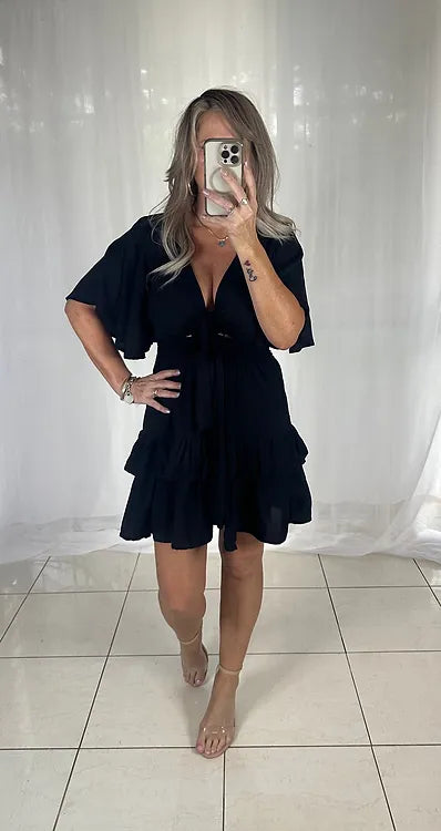 Olive Tie Front Dress - Black