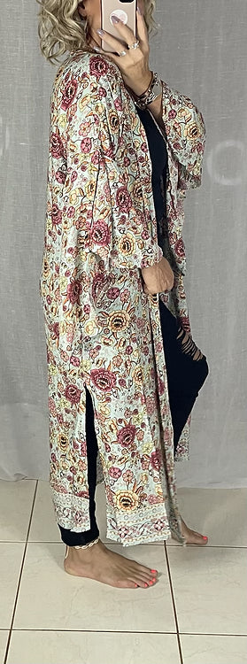 Gracie Kimono Cover - Aqua Floral