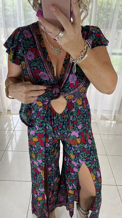 August Jumpsuit - Navy Roses