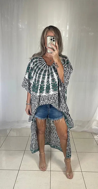 Kaftan hi lo Sequins - Black + White + Green