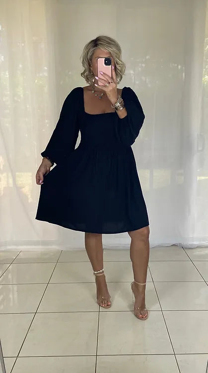 Tellulah Off Shoulder Shirred bust Dress - Black