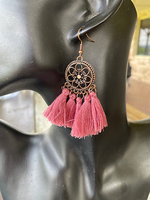 Tassel Earring - Dusty Pink Flower