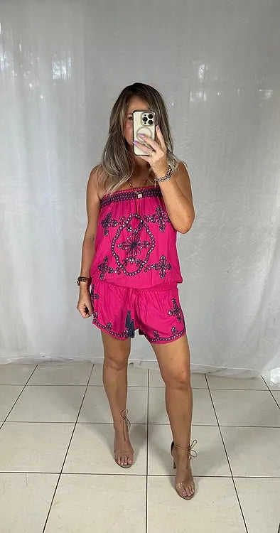 Sequin Playsuit - Hot Pink + Navy
