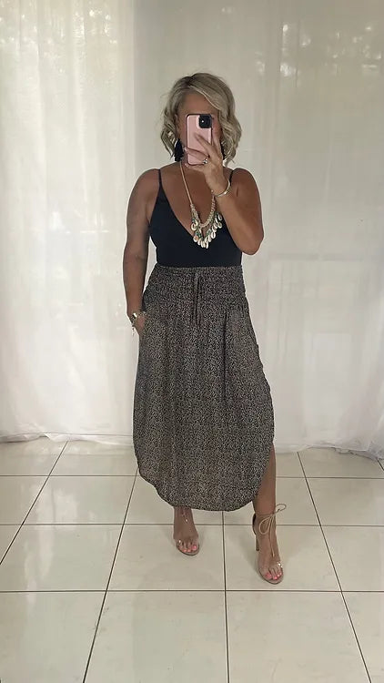 Marigold scooped hem Maxi Skirt - Leopard
