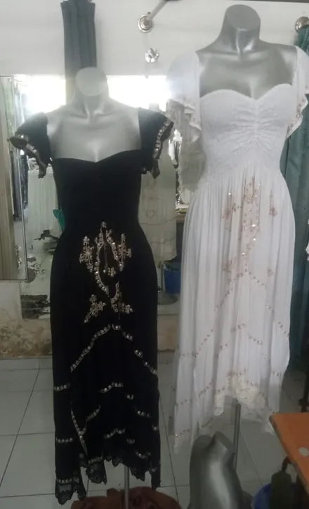 Embroidered Sequin - Maxi Dress - White