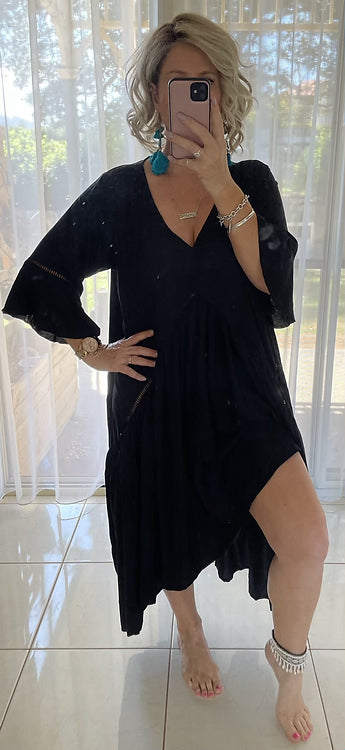 Frankie Maxi Dress - Black + Black lace