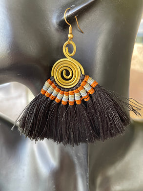 Fan Tassel Earring - Black (Better Quality)