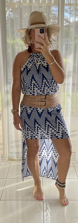 Willow Halter Hi Lo - Navy Zig Zag