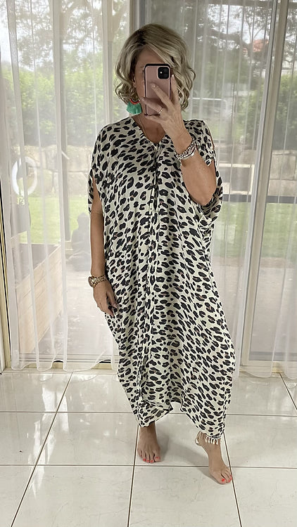 Ivey Kaftan - Cream leopard