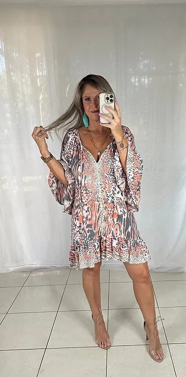 Sequin Tassel Dress - Pink Leopard