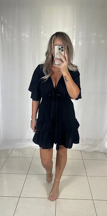 Olive Tie Front Dress - Black