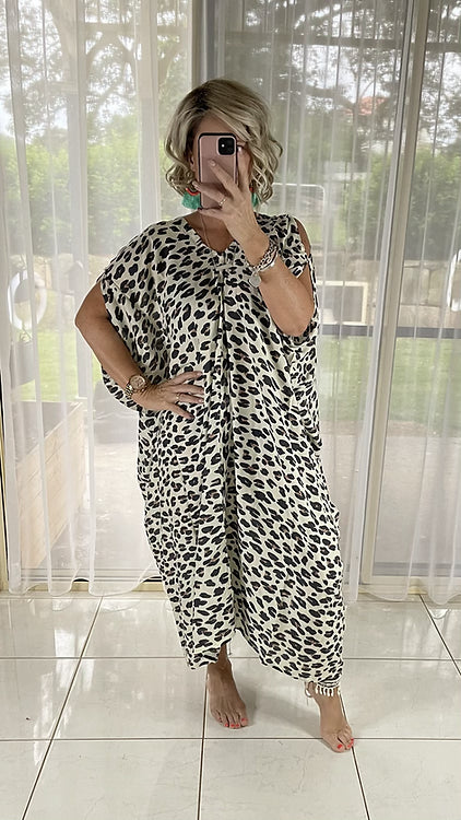 Ivey Kaftan - Cream leopard