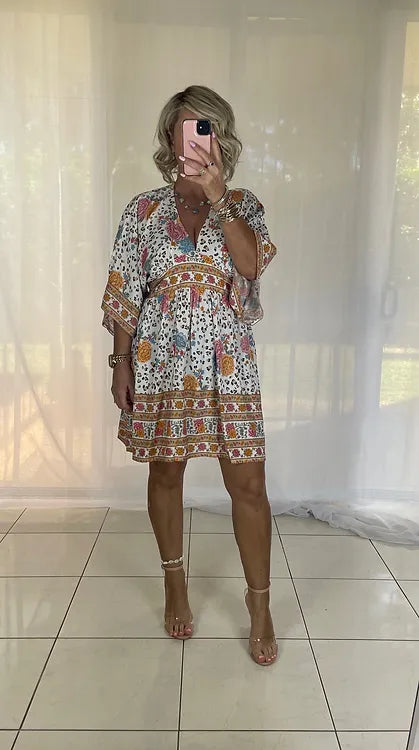 Olivia V Neck Shift Dress - Leopard Floral