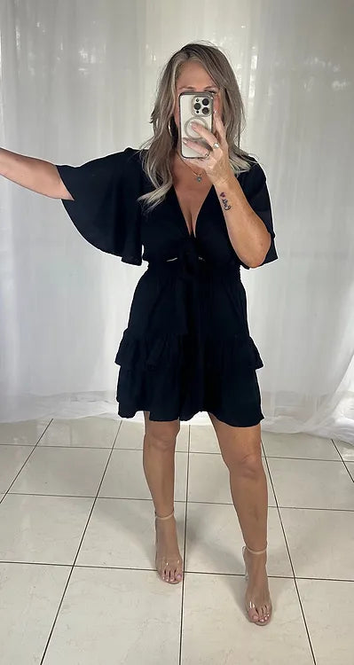 Olive Tie Front Dress - Black