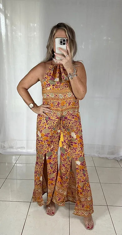 Mabel Halter Jumpsuit - Boho Orange (small sizing)