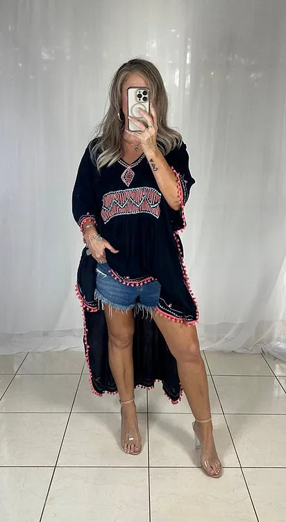 Kaftan - Black Pom