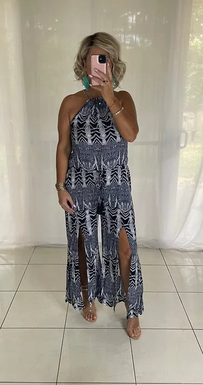Mabel Halter Jumpsuit - Zebra