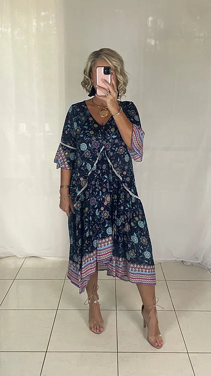 Frankie Maxi Dress - Navy + Aqua