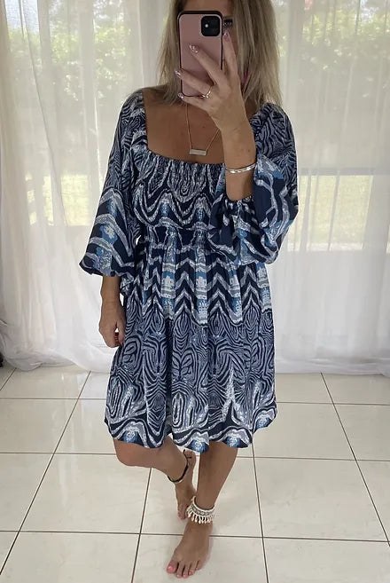 Tellulah Off Shoulder Shirred bust Dress - Zebra