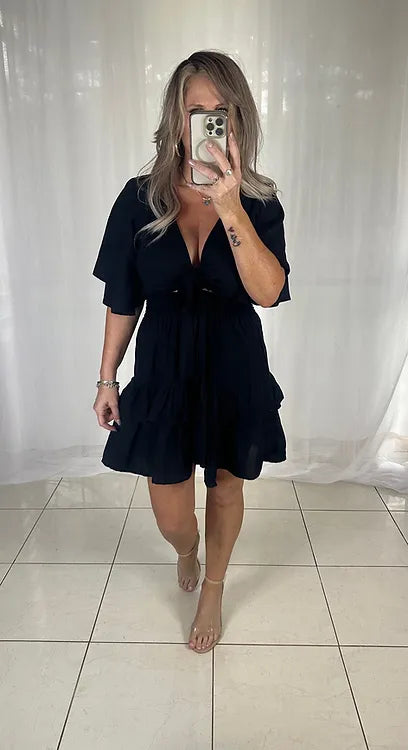 Olive Tie Front Dress - Black