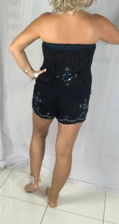 Sequin Playsuit - Black + Blue