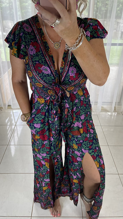 August Jumpsuit - Navy Roses