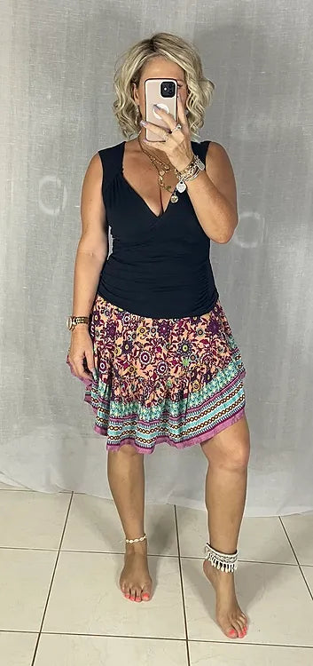 Dottie scooped hem Skirt - Aqua + Pink