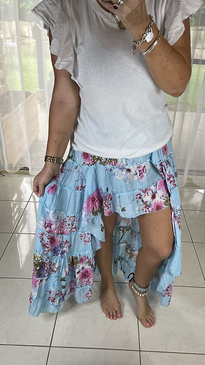 Daphne Skirt - Denise Floral Aqua