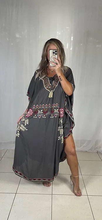 Kaftan - brown embroidered