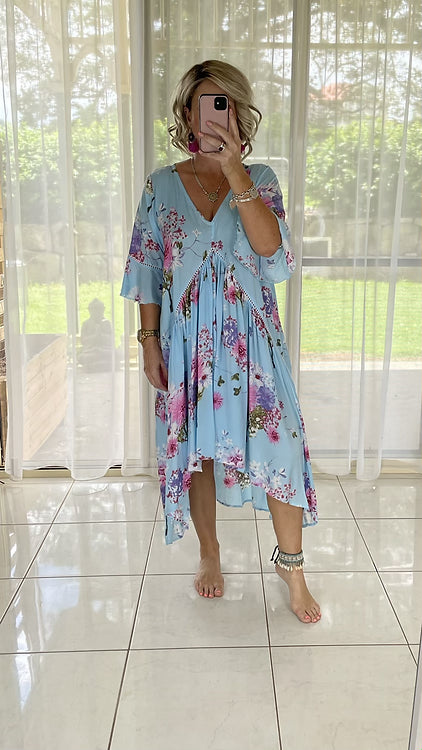 Frankie Maxi Dress - Denise floral aqua