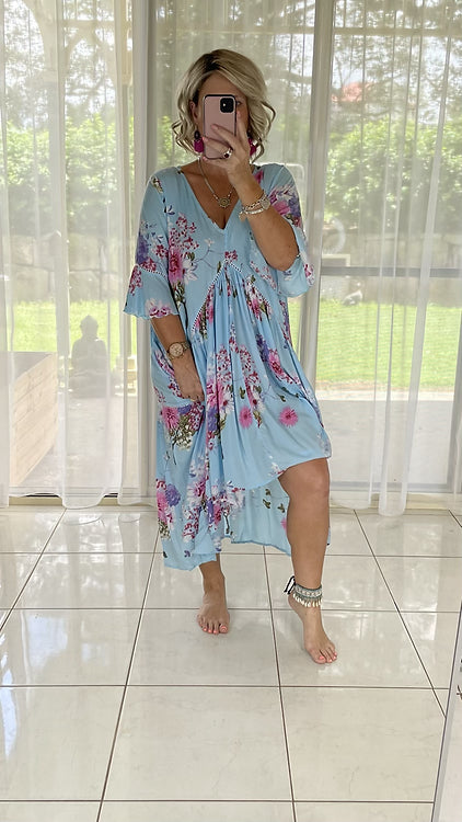 Frankie Maxi Dress - Denise floral aqua