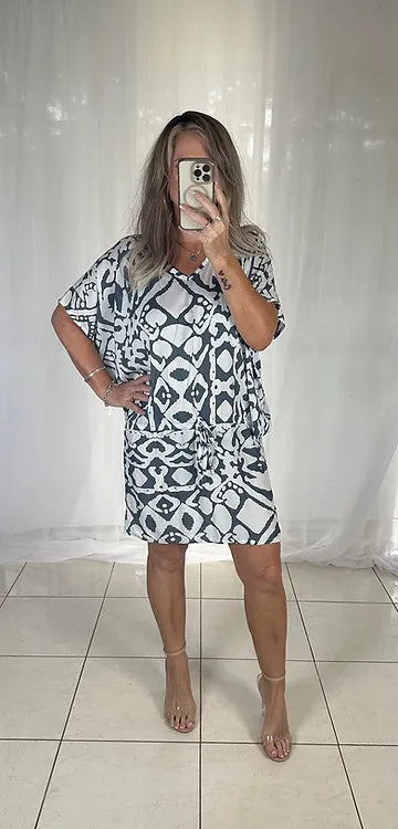 Peppa Batwing Dress - Grey + White