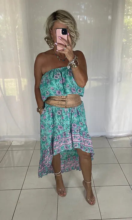 Roxy Dress - Aqua + Pink