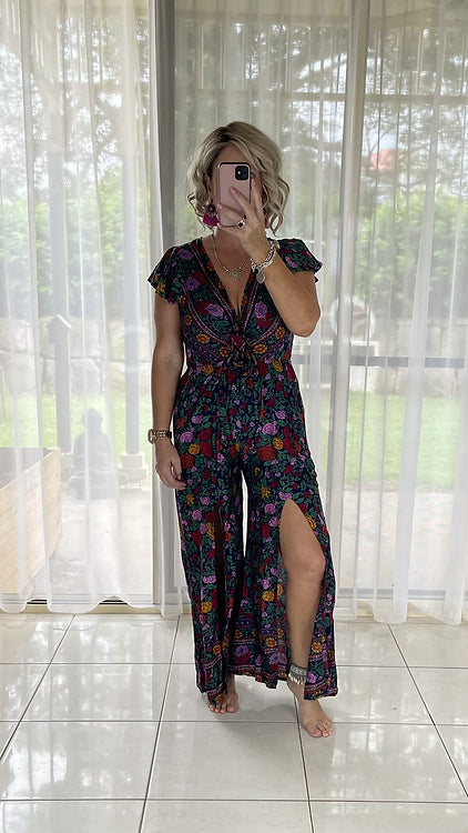 August Jumpsuit - Navy Roses