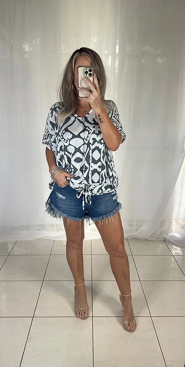 Peppa Batwing Dress - Grey + White