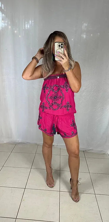 Sequin Playsuit - Hot Pink + Navy