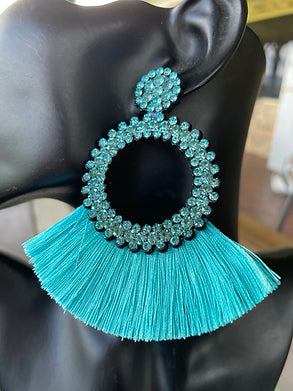 Circle Tassel Earring - Aqua