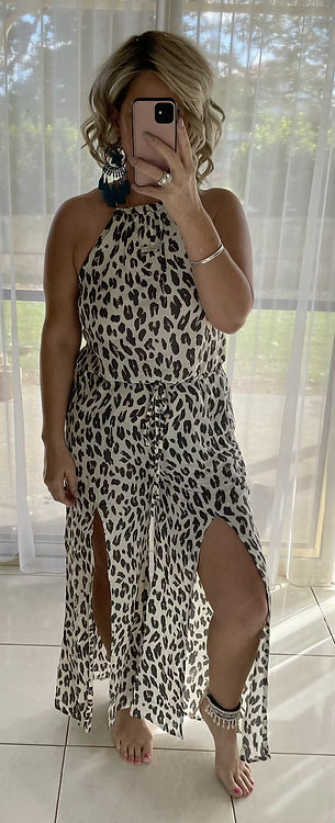 Mabel Halter Jumpsuit - Cream Leopard (small sizing)