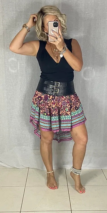 Dottie scooped hem Skirt - Aqua + Pink