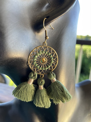 Tassel Earrings - Khaki dream catcher