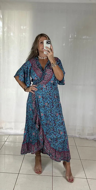 Ella Flutter Wrap - Retro Blue