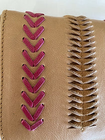 Handmade Leather Purse - Natural + pink woven