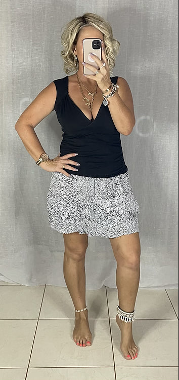 Latte Ruffle Tiered Skirt - White + Dark Navy