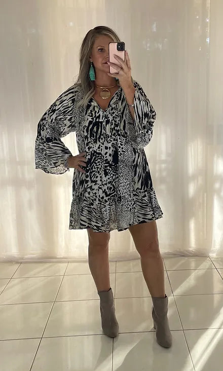 Millie - White Leopard black tassels